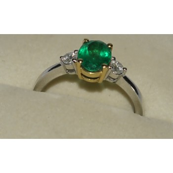 18CT 2 Tone Quality Emerald & Diamond Ring SOLD